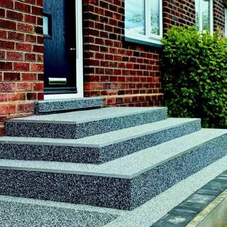 Resin bound grey granite entrance steps at a Glasgow home